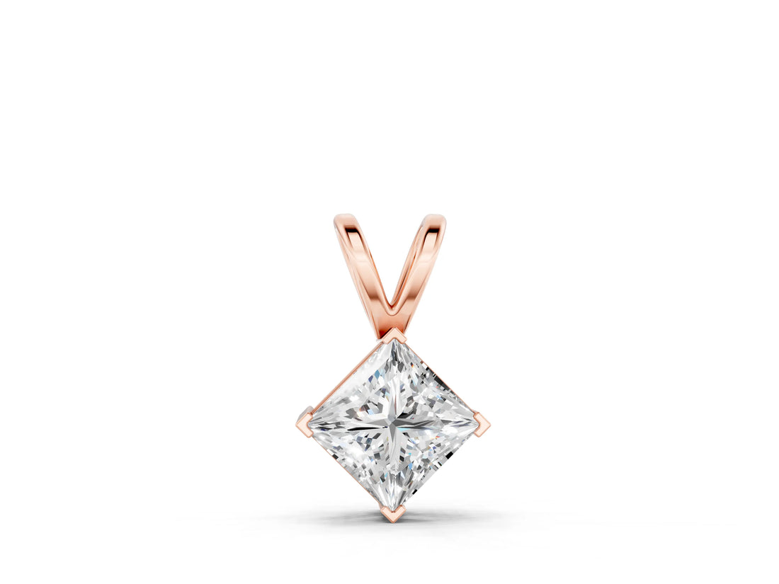 Rose gold Princess Cut Bezel Set Pendant_11