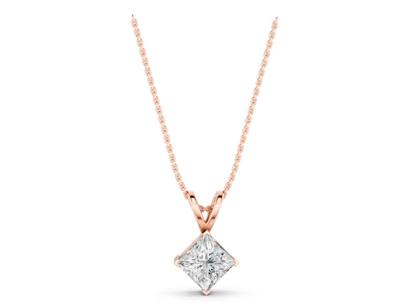 Rose gold Princess Cut Bezel Set Pendant