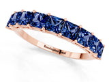Rose gold Princess Cut Blue Sapphire Channel-Set Eternity Band with Prong Setting_7