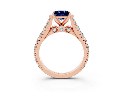 Rose gold Princess Cut Blue Sapphire Classic Solitaire Ring with Pavé Band and Four-Prong Setting_3