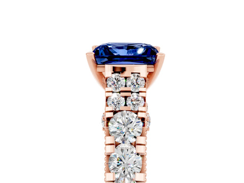 Rose gold Princess Cut Blue Sapphire Classic Solitaire Ring with Pavé Band and Four-Prong Setting_5