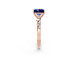 Rose gold Princess Cut Blue Sapphire Cluster Side Stone Solitaire Ring with Prong Setting_26