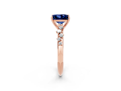 Rose gold Princess Cut Blue Sapphire Cluster Side Stone Solitaire Ring with Prong Setting_26