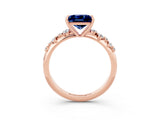 Rose gold Princess Cut Blue Sapphire Cluster Side Stone Solitaire Ring with Prong Setting_27