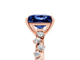 Rose gold Princess Cut Blue Sapphire Cluster Side Stone Solitaire Ring with Prong Setting_29