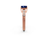 Rose gold Princess Cut Blue Sapphire Engagement Ring with Milgrain Channel Set Band and Prong Setting_2