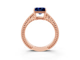 Rose gold Princess Cut Blue Sapphire Engagement Ring with Milgrain Channel Set Band and Prong Setting_3