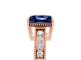 Rose gold Princess Cut Blue Sapphire Engagement Ring with Milgrain Channel Set Band and Prong Setting_5