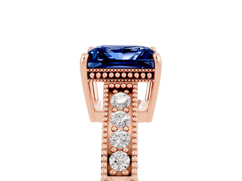 Rose gold Princess Cut Blue Sapphire Engagement Ring with Milgrain Channel Set Band and Prong Setting_5