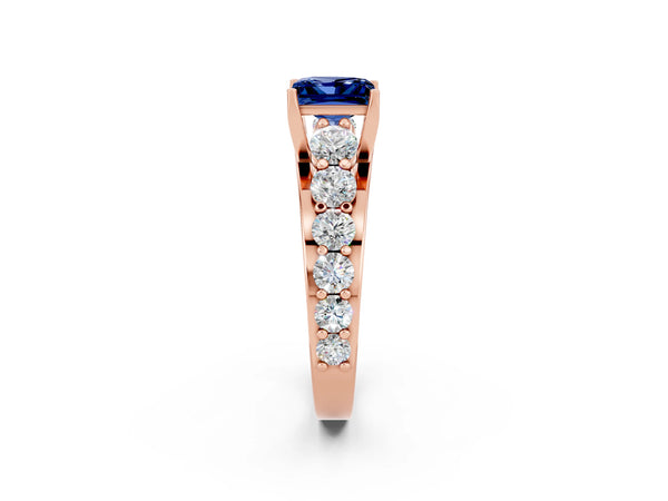 Rose gold Princess Cut Blue Sapphire Engagement Ring with Pavé Band and Four-Prong Setting