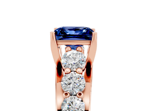Rose gold Princess Cut Blue Sapphire Engagement Ring with Pavé Band and Four-Prong Setting_5