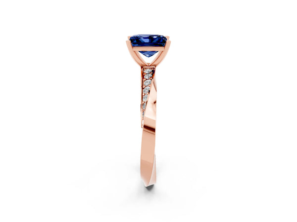 Rose gold Princess Cut Blue Sapphire Engagement Ring with Side Stone Accents and Four-Prong Setting