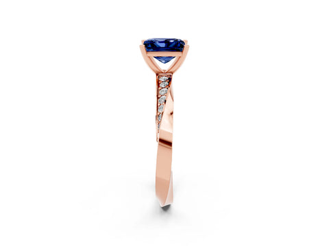 Rose gold Princess Cut Blue Sapphire Engagement Ring with Side Stone Accents and Four-Prong Setting_29