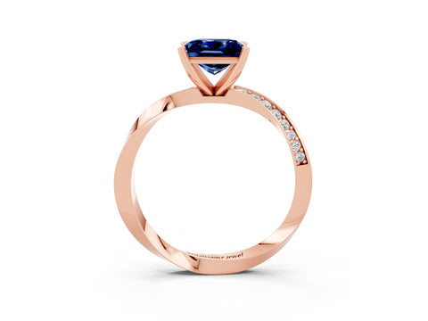 Rose gold Princess Cut Blue Sapphire Engagement Ring with Side Stone Accents and Four-Prong Setting_30