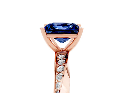 Rose gold Princess Cut Blue Sapphire Engagement Ring with Side Stone Accents and Four-Prong Setting_32