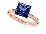 Rose gold Princess Cut Blue Sapphire Engagement Ring with Side Stone Accents and Four-Prong Setting_61