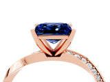 Rose gold Princess Cut Blue Sapphire Engagement Ring with Side Stone Accents and Four-Prong Setting_64