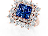 Rose gold Princess Cut Blue Sapphire Floral Double Halo Engagement Ring with Prong Setting_61