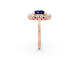 Rose gold Princess Cut Blue Sapphire Floral Double Halo Engagement Ring with Prong Setting_62