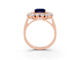 Rose gold Princess Cut Blue Sapphire Floral Double Halo Engagement Ring with Prong Setting_63