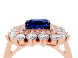 Rose gold Princess Cut Blue Sapphire Floral Double Halo Engagement Ring with Prong Setting_64