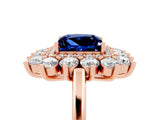 Rose gold Princess Cut Blue Sapphire Floral Double Halo Engagement Ring with Prong Setting_65