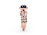 Rose gold Princess Cut Blue Sapphire Halo Ring with Round Split Shank and Prong Setting_50