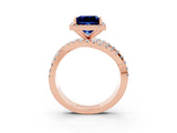 Rose gold Princess Cut Blue Sapphire Halo Ring with Round Split Shank and Prong Setting_51