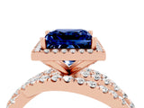 Rose gold Princess Cut Blue Sapphire Halo Ring with Round Split Shank and Prong Setting_52
