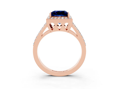 Rose gold Princess Cut Blue Sapphire Halo Ring with Split Shank U-Prong Band and Four-Prong Setting_3