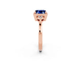 Rose gold Princess Cut Blue Sapphire Halo Ring with Tapered Band and Four-Prong Setting_2