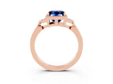Rose gold Princess Cut Blue Sapphire Halo Ring with Tapered Band and Four-Prong Setting_3