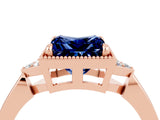 Rose gold Princess Cut Blue Sapphire Halo Ring with Tapered Band and Four-Prong Setting_4