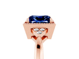 Rose gold Princess Cut Blue Sapphire Halo Ring with Tapered Band and Four-Prong Setting_5