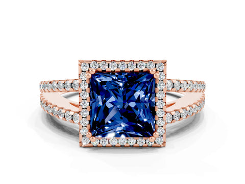 Rose gold Princess Cut Blue Sapphire Halo Split Shank Engagement Ring_12