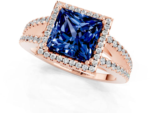 Rose gold Princess Cut Blue Sapphire Halo Split Shank Engagement Ring_13