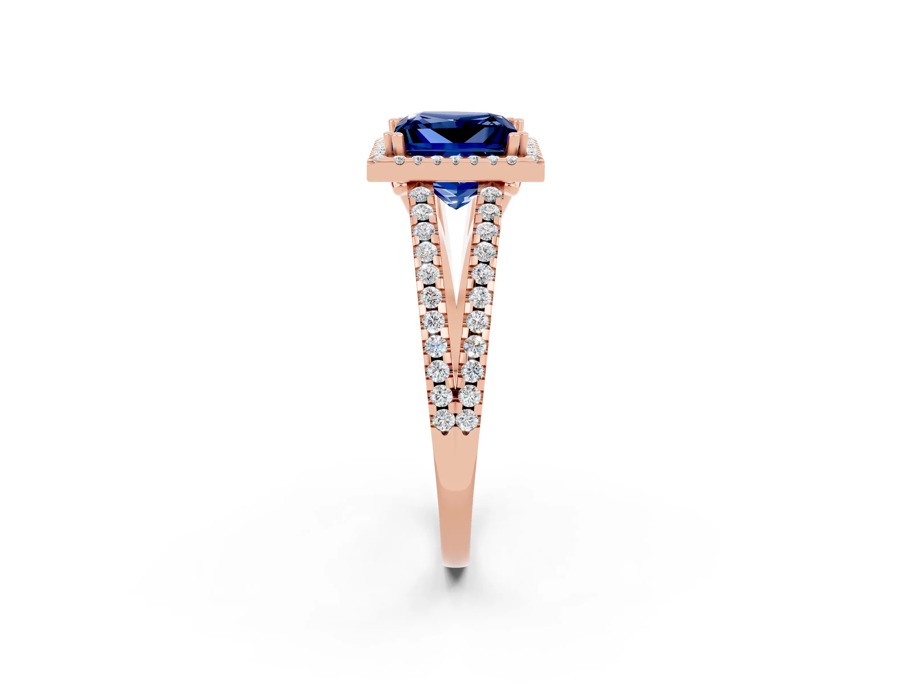 Rose gold Princess Cut Blue Sapphire Halo Split Shank Engagement Ring_14