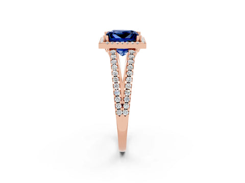 Rose gold Princess Cut Blue Sapphire Halo Split Shank Engagement Ring_14