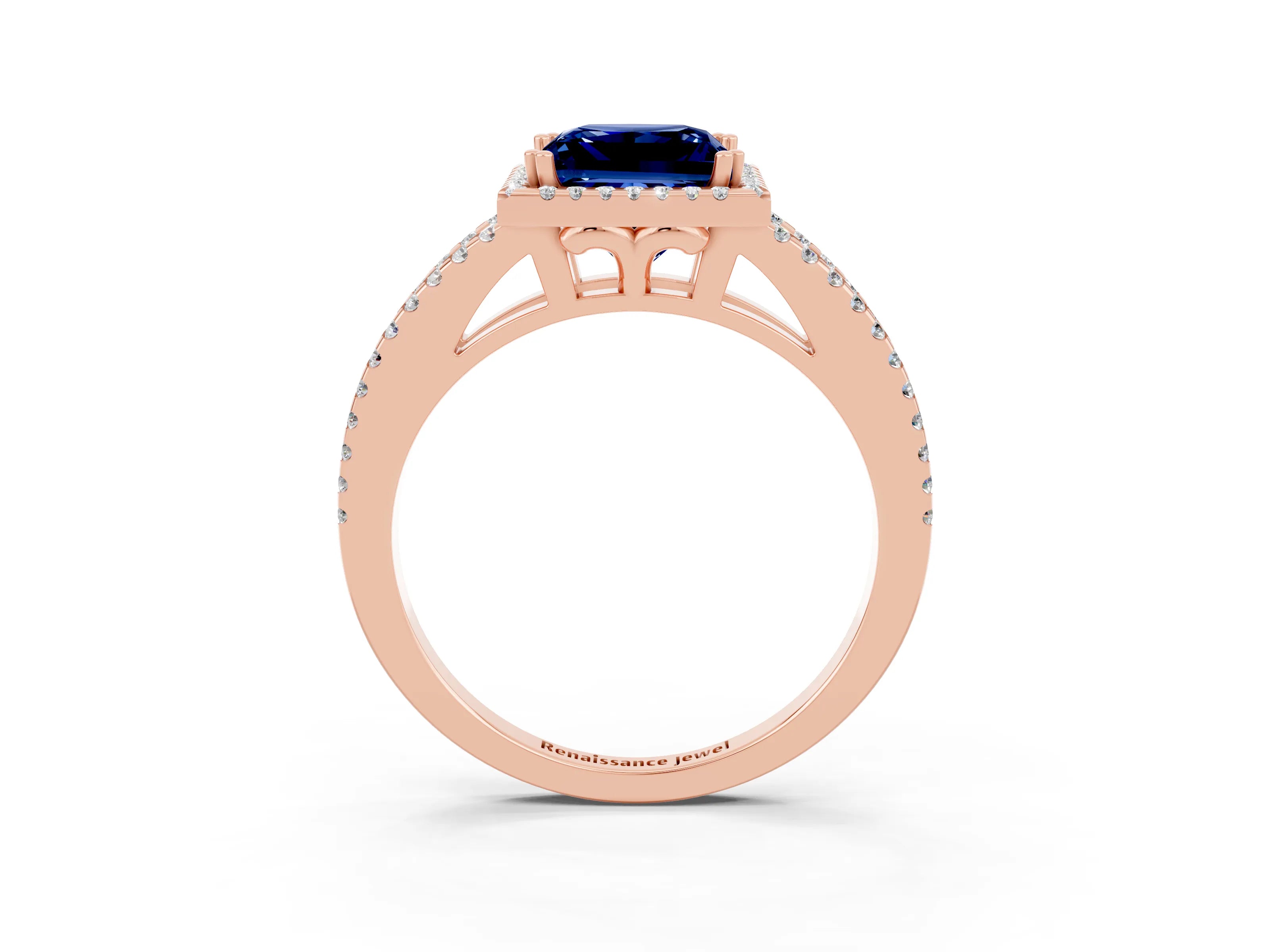 Rose gold Princess Cut Blue Sapphire Halo Split Shank Engagement Ring_15
