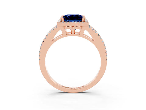 Rose gold Princess Cut Blue Sapphire Halo Split Shank Engagement Ring_15