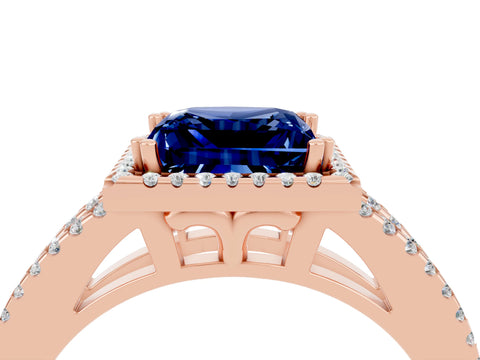 Rose gold Princess Cut Blue Sapphire Halo Split Shank Engagement Ring_16
