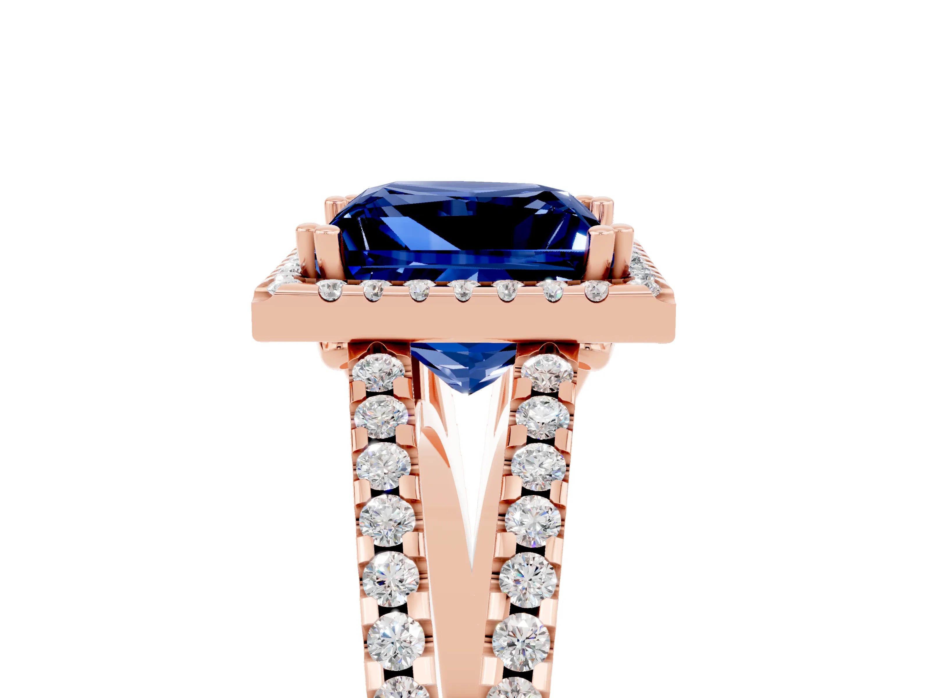 Rose gold Princess Cut Blue Sapphire Halo Split Shank Engagement Ring_17