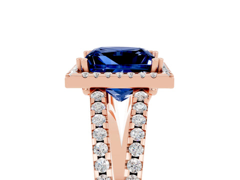 Rose gold Princess Cut Blue Sapphire Halo Split Shank Engagement Ring_17