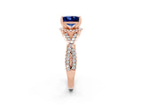 Rose gold Princess Cut Blue Sapphire Halo Twist Band Solitaire Prong Setting Ring_2