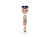 Rose gold Princess Cut Blue Sapphire  Halo Twist Band Solitaire Prong Setting Ring_26