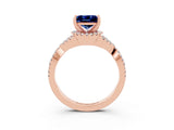 Rose gold Princess Cut Blue Sapphire  Halo Twist Band Solitaire Prong Setting Ring_27