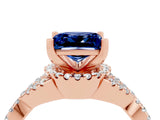 Rose gold Princess Cut Blue Sapphire  Halo Twist Band Solitaire Prong Setting Ring_28
