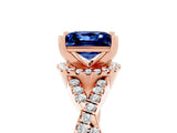 Rose gold Princess Cut Blue Sapphire  Halo Twist Band Solitaire Prong Setting Ring_29