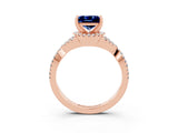 Rose gold Princess Cut Blue Sapphire Halo Twist Band Solitaire Prong Setting Ring_3