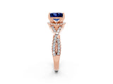 Rose gold Princess Cut Blue Sapphire  Halo Twist Band Solitaire Prong Setting Ring_44